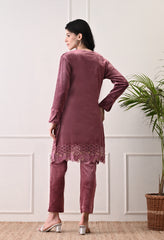 Indo-Western Onion Color Suit with Beads Work - 2 Piece Set