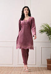 Indo-Western Onion Color Suit with Beads Work - 2 Piece Set