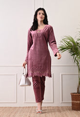 Indo-Western Onion Color Suit with Beads Work - 2 Piece Set