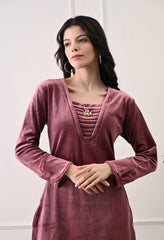 Indo-Western Onion Color Suit with Beads Work - 2 Piece Set