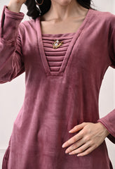 Indo-Western Onion Color Suit with Beads Work - 2 Piece Set