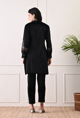 Black Indo-Western Velvet Suit with Tilla and Bead Work - 2 Piece Set