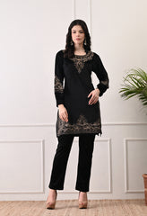 Black Indo-Western Velvet Suit with Tilla and Bead Work - 2 Piece Set