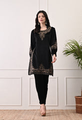 Black Indo-Western Velvet Suit with Tilla and Bead Work - 2 Piece Set