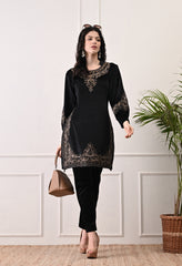 Black Indo-Western Velvet Suit with Tilla and Bead Work - 2 Piece Set