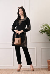 Black Indo-Western Velvet Suit with Tilla and Bead Work - 2 Piece Set