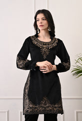 Black Indo-Western Velvet Suit with Tilla and Bead Work - 2 Piece Set