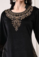 Black Indo-Western Velvet Suit with Tilla and Bead Work - 2 Piece Set