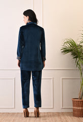 Indo-Western Velvet Coord Set With Mirror Work and Embroidery - Set of 2