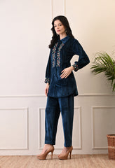 Indo-Western Velvet Coord Set With Mirror Work and Embroidery - Set of 2