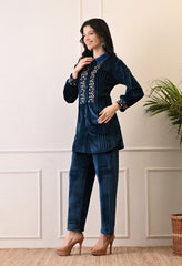 Indo-Western Velvet Coord Set With Mirror Work and Embroidery - Set of 2