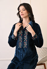 Indo-Western Velvet Coord Set With Mirror Work and Embroidery - Set of 2