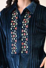 Indo-Western Velvet Coord Set With Mirror Work and Embroidery - Set of 2