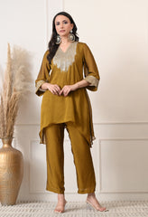 Golden Brown Crush Silk Sequin Work Co-ord Set- Set of 2