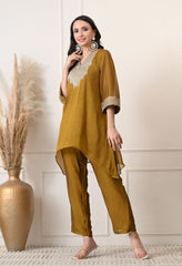 Golden Brown Crush Silk Sequin Work Co-ord Set- Set of 2