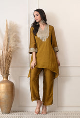 Golden Brown Crush Silk Sequin Work Co-ord Set- Set of 2