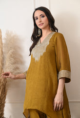 Golden Brown Crush Silk Sequin Work Co-ord Set- Set of 2