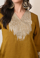 Golden Brown Crush Silk Sequin Work Co-ord Set- Set of 2