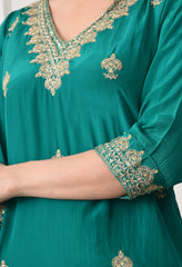 Sea Green Crepe Dabka Zari Embroidered Suit- Set of 3