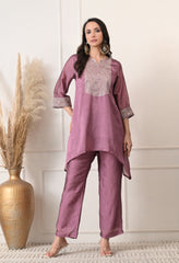 Blush Pink Crush Silk Sequin Work Co-ord Set- Set of 2