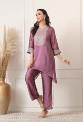 Blush Pink Crush Silk Sequin Work Co-ord Set- Set of 2