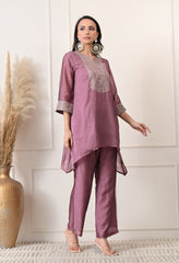 Blush Pink Crush Silk Sequin Work Co-ord Set- Set of 2