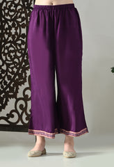 Purple Pure Crepe A-Line Digital Print with Zari Work Detailing Suit - Set of 3