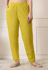 Lime Green Crepe Digital Print Hand Embroidered Suit - Set of 3