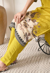 Lime Green Crepe Digital Print Hand Embroidered Suit - Set of 3