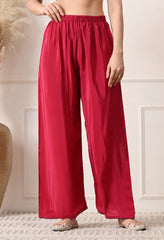 Fuchsia Pink Crepe Real Mirror Zari Work Suit- Set of 3