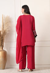 Fuchsia Pink Crepe Real Mirror Zari Work Suit- Set of 3