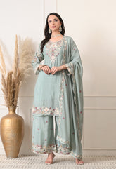 Powder Blue Chinon Embroidered Sharara Suit- Set of 3