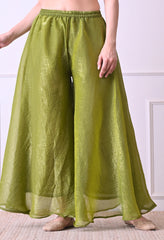 Green Crush Tissue Beads Sequin Embroidered Sharara Suit - Set of 3