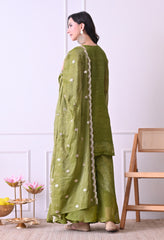 Green Crush Tissue Beads Sequin Embroidered Sharara Suit - Set of 3