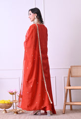 Rust Orange Crepe Beads Sequin Embroidered Sharara Suit - Set of 3