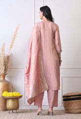 Blush Pink Tissue Shimmer Hand Embroidered Suit- Set of 3