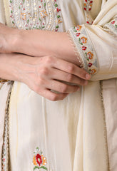 Cream Tissue Shimmer Embroidered Sharara Suit- Set of 3