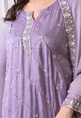 Lavender Crush Organza Beads Sequin Embroidered Sharara Suit - Set of 3