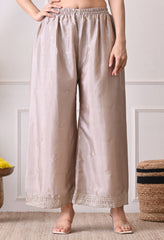 Grey Chinon Zari Mirror Cut Work Sharara Suit- Set of 3