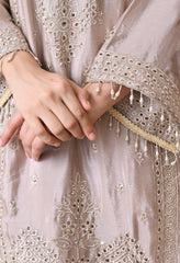 Grey Chinon Zari Mirror Cut Work Sharara Suit- Set of 3