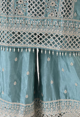 Powder Blue Chinon Cut Work Sharara Suit- Set of 3