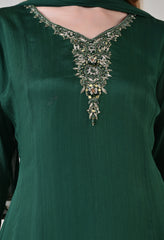 Bottle Green Chinon Dabka Work Sharara Suit - Set of 3