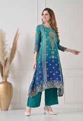 Blue Crush Tissue Zari Embroidered Suit - Set of 3