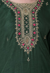 Bottle Green Silk Dabka Work Suit- Set of 3