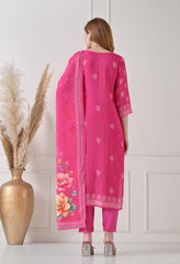Pink Muslin Embroidered Suit - Set of 3