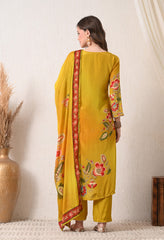 Yellow Orange Ombre Digital print Crepe Embroidered Suit - set of 3