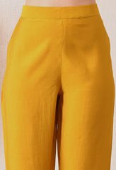 Yellow Mustard Mul Chanderi Zari Embroidered Suit- Set of 3