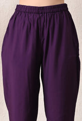 Purple Silk Chanderi Embroidered Anarkali Suit- Set of 3