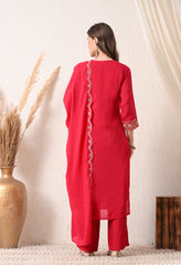 Magenta Modal Silk Embroidered Suit- Set of 3