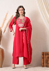 Magenta Modal Silk Embroidered Suit- Set of 3